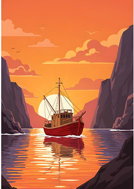 Fishing Boat at Sunset