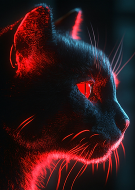 Neon Lit Black Cat Portrait