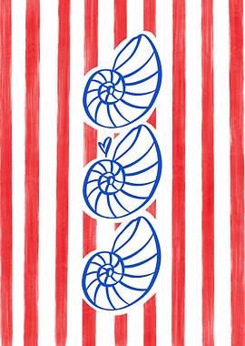 Shells on Red and White Stripes