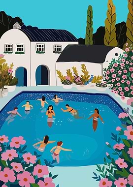 Swimming Pool Party Illustration