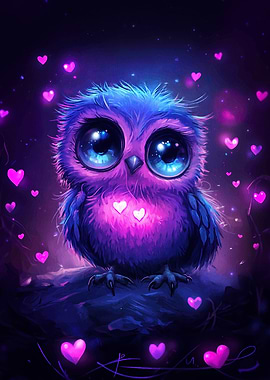 Cute Owl with Hearts