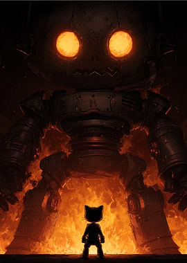 Cat vs. Giant Robot in Fire