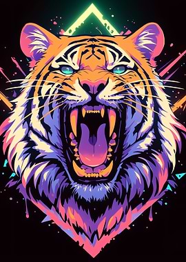 Colorful Roaring Tiger Digital Art