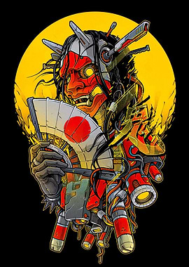 Cyberpunk Oni with Japanese Fan