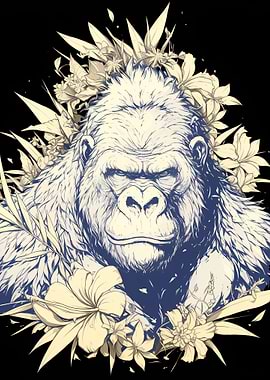 Floral Gorilla Illustration