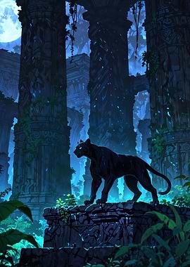 Black Panther in Ancient Ruins