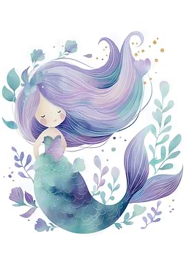 Cute Watercolor Mermaid Illustration