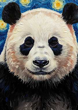 Panda in Starry Night Style