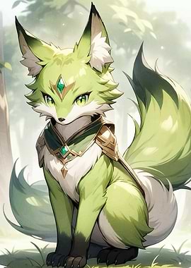 Green Fox with Jewel