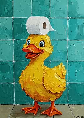 Duck with Toilet Paper on Head