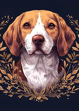 Beagle Portrait with Floral Accents