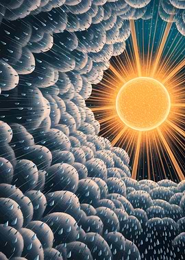 Sun and Rain Clouds Illustration