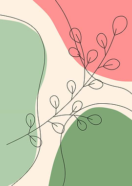 Minimalist Botanical Art with Abstract Shapes