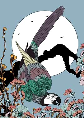 Parrot in Floral Setting Illustration