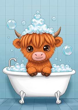 Cute Highland Cow in Bathtub