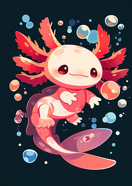 Cute Axolotl with Bubbles