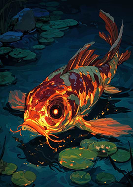 Koi Fish in Lily Pond