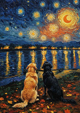 Dogs under Starry Night