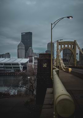 Pittsburgh cityscape from a bridge view