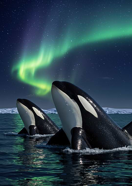 Orcas under the Aurora Borealis
