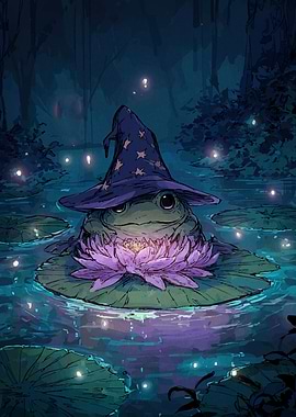 Frog Wizard on Lily Pad