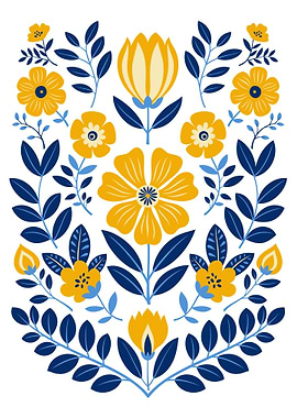 Floral Pattern in Yellow and Blue