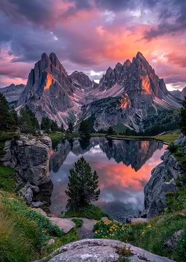 Mountain Lake Reflection at Sunset
