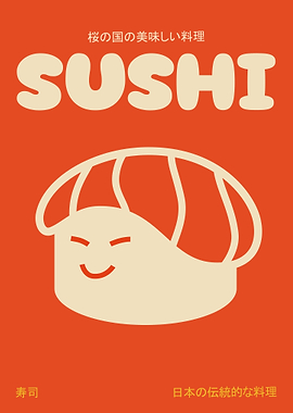 Sushi Illustration with Japanese Text
