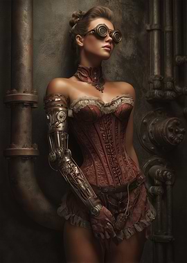 Steampunk Woman with Mechanical Arm