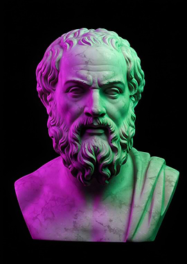 Socrates Bust with Neon Lighting