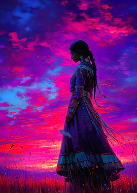 Native American Woman Sunset Portrait