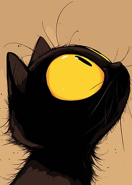 Cartoon Black Cat with Yellow Eyes