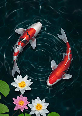 Koi Fish and Water Lilies