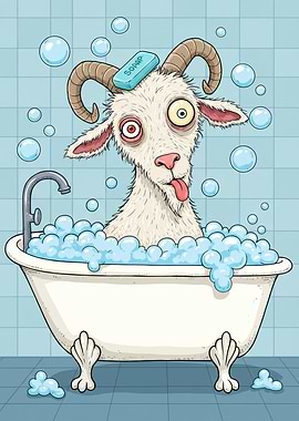 Goat in Bathtub with Soap