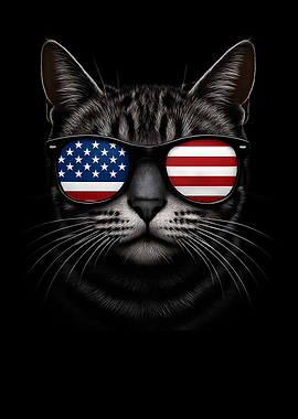 Patriotic Cat with American Flag Sunglasses