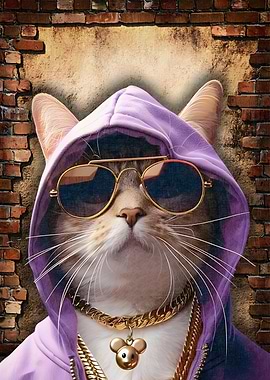 Cool Cat with Hoodie and Jewelry