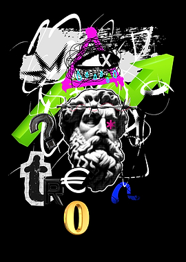 Abstract Collage with Statue and Symbols