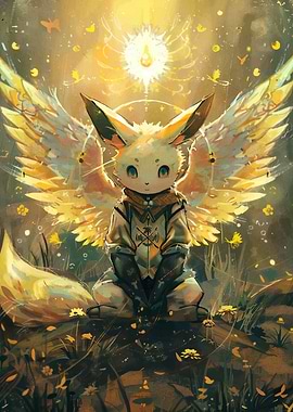 Winged Fox Character in Golden Light