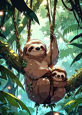 Sloth mother baby jungle