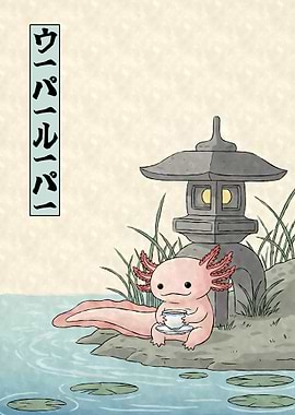 Axolotl Tea Time by the Pond Ukiyo-e