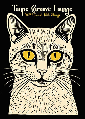 Taupe Groove Lounge Cat Illustration