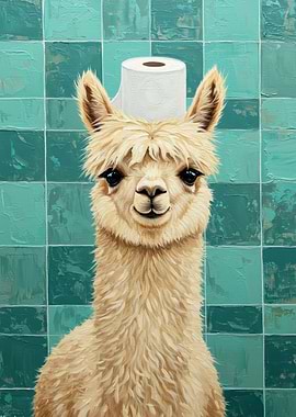 Llama with Toilet Paper Hat Painting