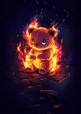 Flaming Teddy Bear Digital Art