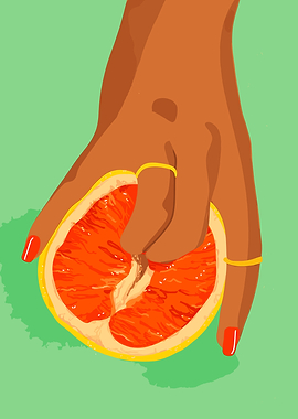 Hand Squeezing Grapefruit Digital Art
