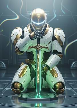 Futuristic Knight with Glowing Sword
