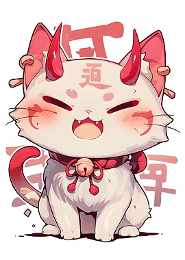 Cute Oni Cat Illustration