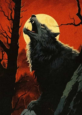 Howling Wolf Under Full Moon