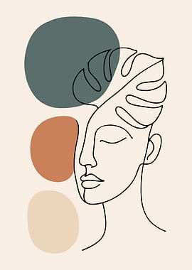 Minimalist Line Art Woman with Leaf