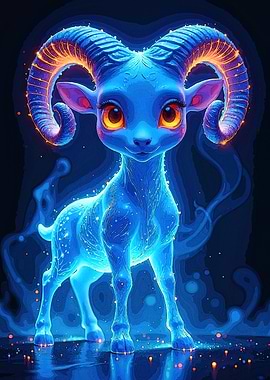 Glowing Blue Aries Zodiac