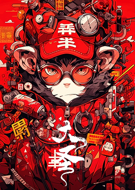 Red Anime Character with Gadgets